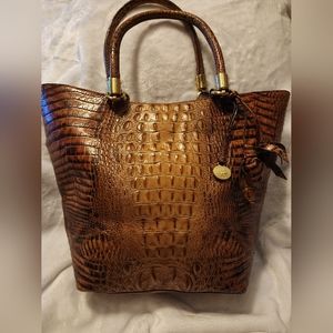 Brahmin Leather Sweetheart La Scala Bucket Tote Bag in Medium Brown Color